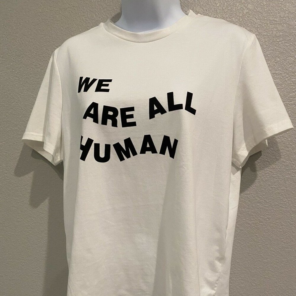 We Are All Human Loose Fitting Black & White Shirt